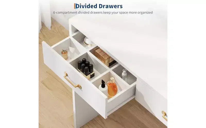 Coiffeuse GustoWave avec miroir et lumières, table de maquillage blanche 3 grands tiroirs, coiffeuse de chambre en bois pour femmes et filles
