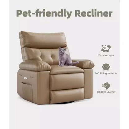 Fauteuil de massage et relaxant chauffant extra-large, pivotant à 360°, avec télécommande, porte-gobelet et poches latérales, design ergonomique.