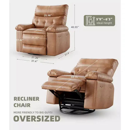 Fauteuil de massage et relaxant chauffant extra-large, pivotant à 360°, avec télécommande, porte-gobelet et poches latérales, design ergonomique.