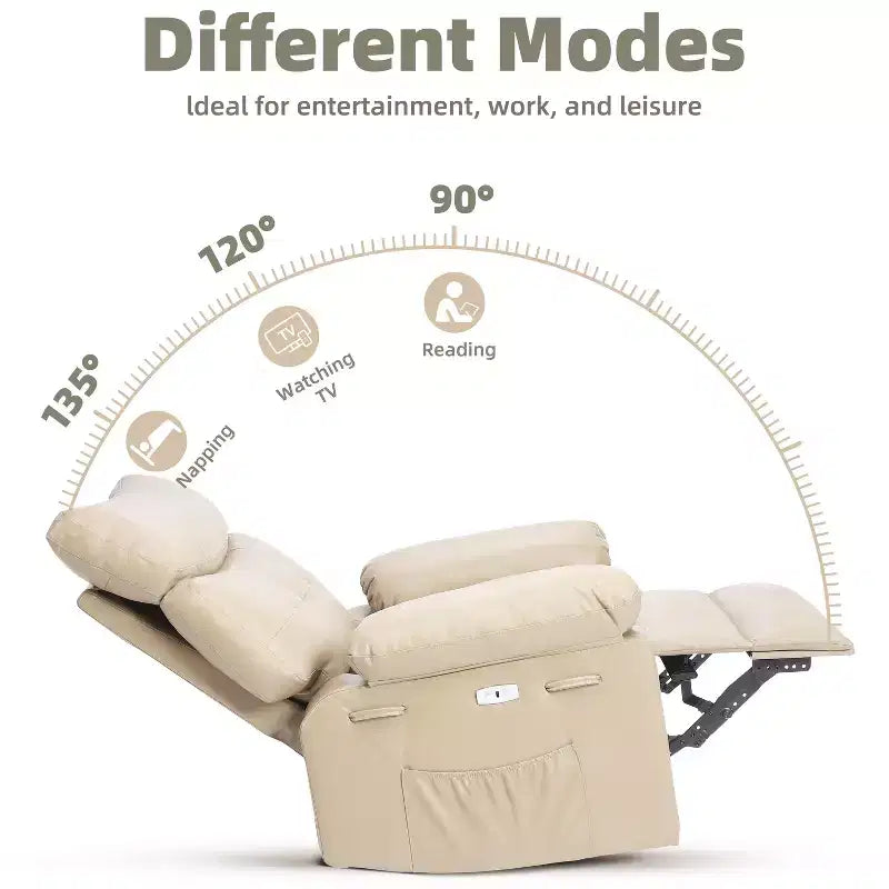 Fauteuil de massage et relaxant chauffant extra-large, pivotant à 360°, avec télécommande, porte-gobelet et poches latérales, design ergonomique.