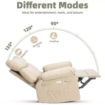 Fauteuil de massage et relaxant chauffant extra-large, pivotant à 360°, avec télécommande, porte-gobelet et poches latérales, design ergonomique.