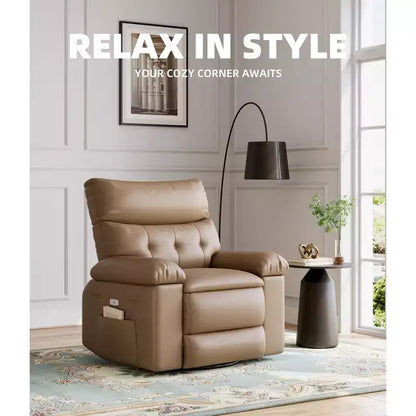 Fauteuil de massage et relaxant chauffant extra-large, pivotant à 360°, avec télécommande, porte-gobelet et poches latérales, design ergonomique.