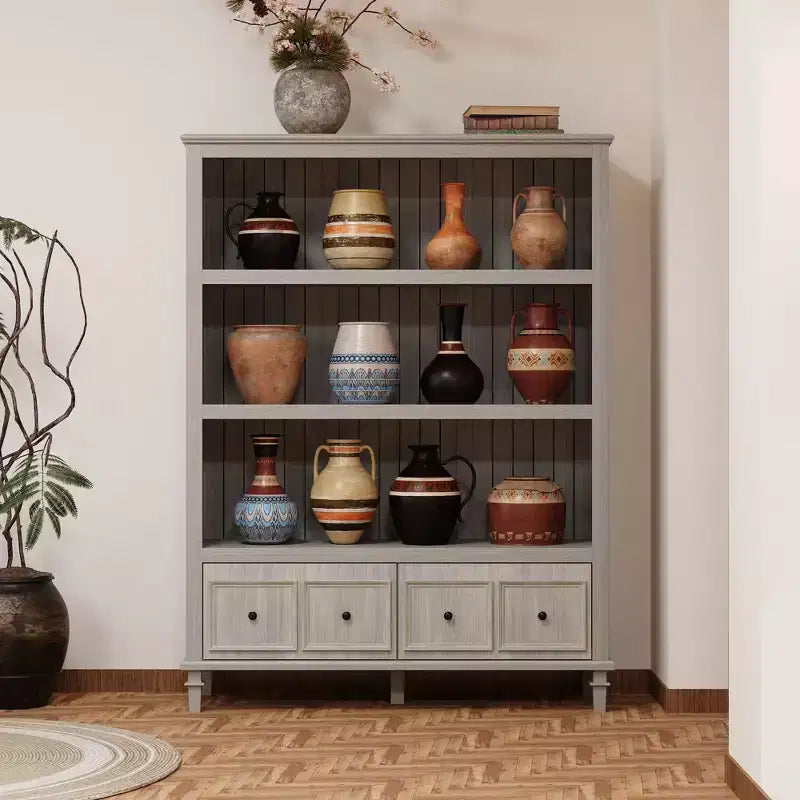 Famapy Meuble de Rangement de Cuisine Rétro Gris avec 3 Étagères Ouvertes et 4 Tiroirs, Buffet, Organisateur de Rangement pour Cuisine et Salle à Manger