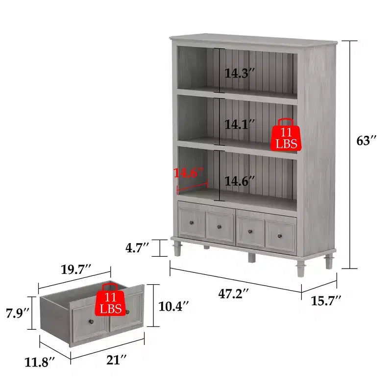Famapy Meuble de Rangement de Cuisine Rétro Gris avec 3 Étagères Ouvertes et 4 Tiroirs, Buffet, Organisateur de Rangement pour Cuisine et Salle à Manger