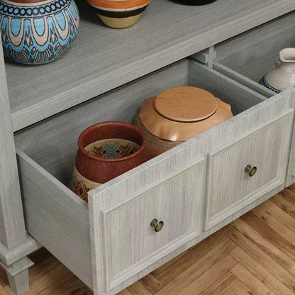 Famapy Meuble de Rangement de Cuisine Rétro Gris avec 3 Étagères Ouvertes et 4 Tiroirs, Buffet, Organisateur de Rangement pour Cuisine et Salle à Manger