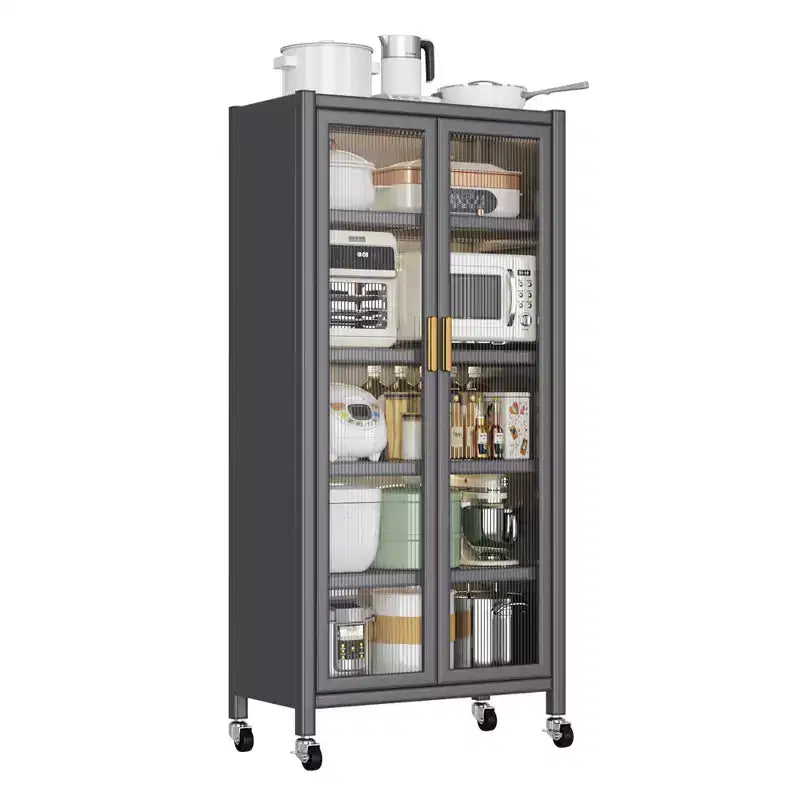 Kitchen Pantry Cabinet,Freestanding Pantry Storage Cabinet with Alloy Wheels, Load Capacity Food Pantry Cabinets Grey One Size