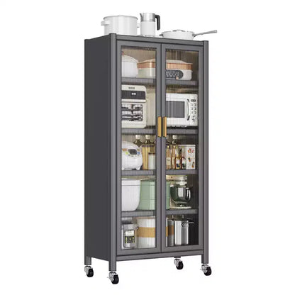 Kitchen Pantry Cabinet,Freestanding Pantry Storage Cabinet with Alloy Wheels, Load Capacity Food Pantry Cabinets Grey One Size