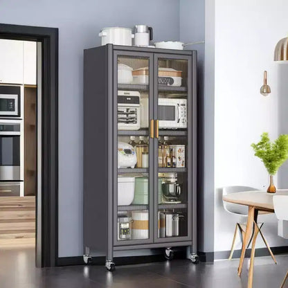 Armoire de cuisine, armoire de rangement autoportante avec roulettes en alliage, armoires de garde-manger à forte capacité de charge, gris, taille unique