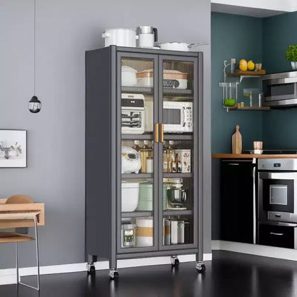Armoire de cuisine, armoire de rangement autoportante avec roulettes en alliage, armoires de garde-manger à forte capacité de charge, gris, taille unique