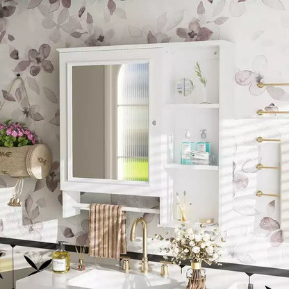 Meuble de rangement mural de salle de bain Clihome, armoires à pharmacie avec grande porte miroir, étagères réglables et trois niveaux de rangement ouverts
