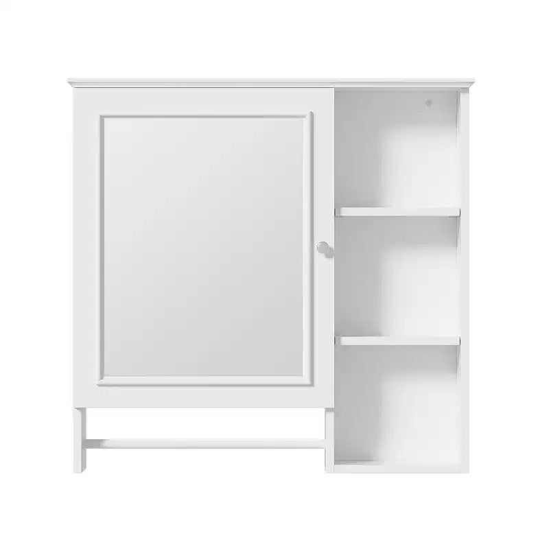 Meuble de rangement mural de salle de bain Clihome, armoires à pharmacie avec grande porte miroir, étagères réglables et trois niveaux de rangement ouverts