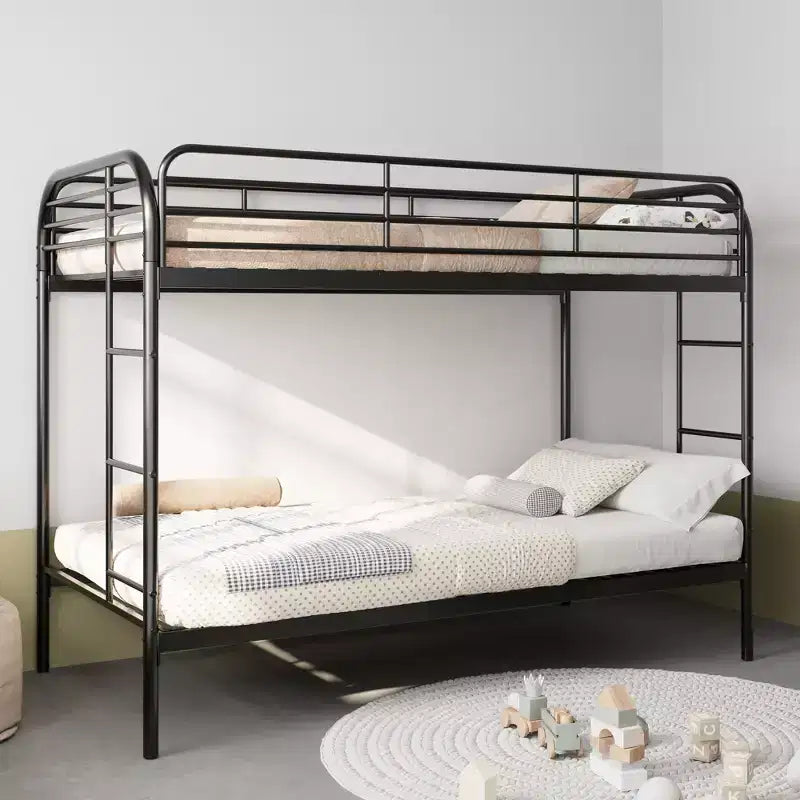 GDFStudio Wilson Modern Metal Twin Over Twin Bunk Bed with 2 Ladders