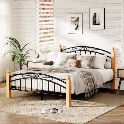 Wooden Platform Bed Frame with Headboard  No Box Spring Needed, Under-Bed Storage