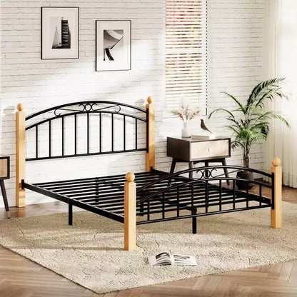 Cadre de lit plateforme en bois avec tête de lit, aucun sommier tapissier requis, rangement sous le lit