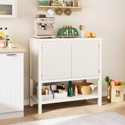 2 portes cannelées, buffet en bois, table console moderne avec rangement, pour salon, salle à manger, cuisine,