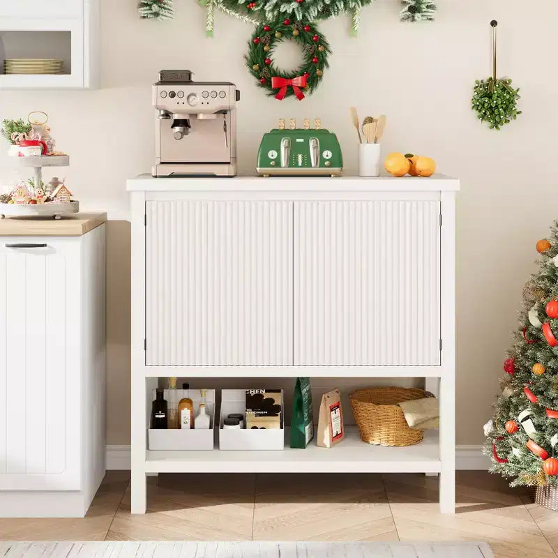 2 portes cannelées, buffet en bois, table console moderne avec rangement, pour salon, salle à manger, cuisine,