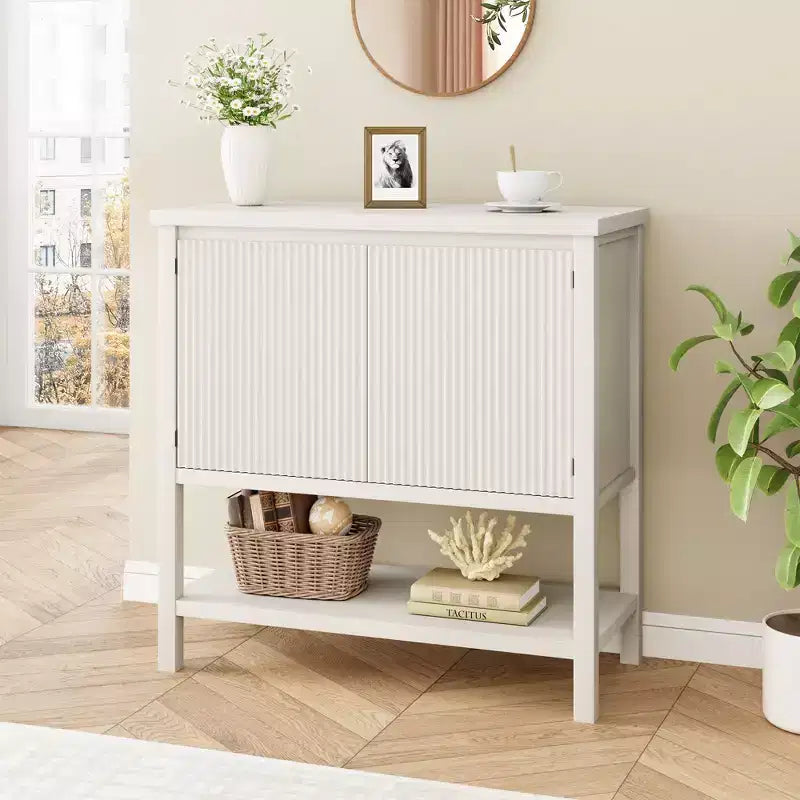 2 portes cannelées, buffet en bois, table console moderne avec rangement, pour salon, salle à manger, cuisine,