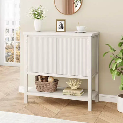 2 portes cannelées, buffet en bois, table console moderne avec rangement, pour salon, salle à manger, cuisine,