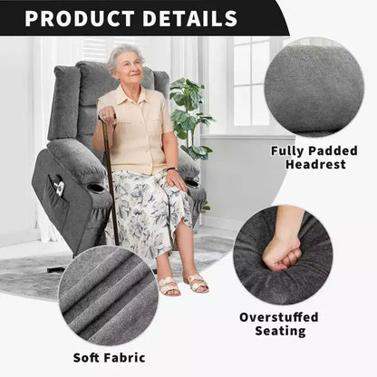 23.6 Fauteuil inclinable électrique surdimensionné avec chaleur et massage, élévateur électrique pour canapé individuel surdimensionné, charge maximale de 350 lb