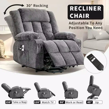 23.6 Fauteuil inclinable électrique surdimensionné avec chaleur et massage, élévateur électrique pour canapé individuel surdimensionné, charge maximale de 350 lb