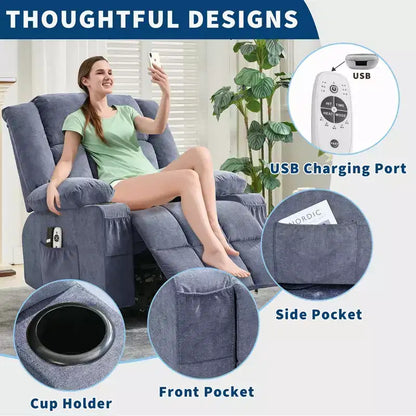 23.6 Fauteuil inclinable électrique surdimensionné avec chaleur et massage, élévateur électrique pour canapé individuel surdimensionné, charge maximale de 350 lb