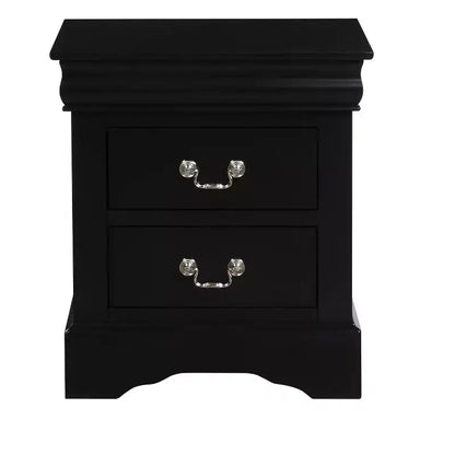 Black Finish Traditional Bedroom Wooden Nightstand 1pc Louis Philippe Style Furniture Two Drawers Storage