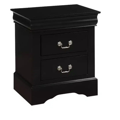 Table de chevet traditionnelle en bois, finition noire, 1 pièce, style Louis Philippe, deux tiroirs de rangement