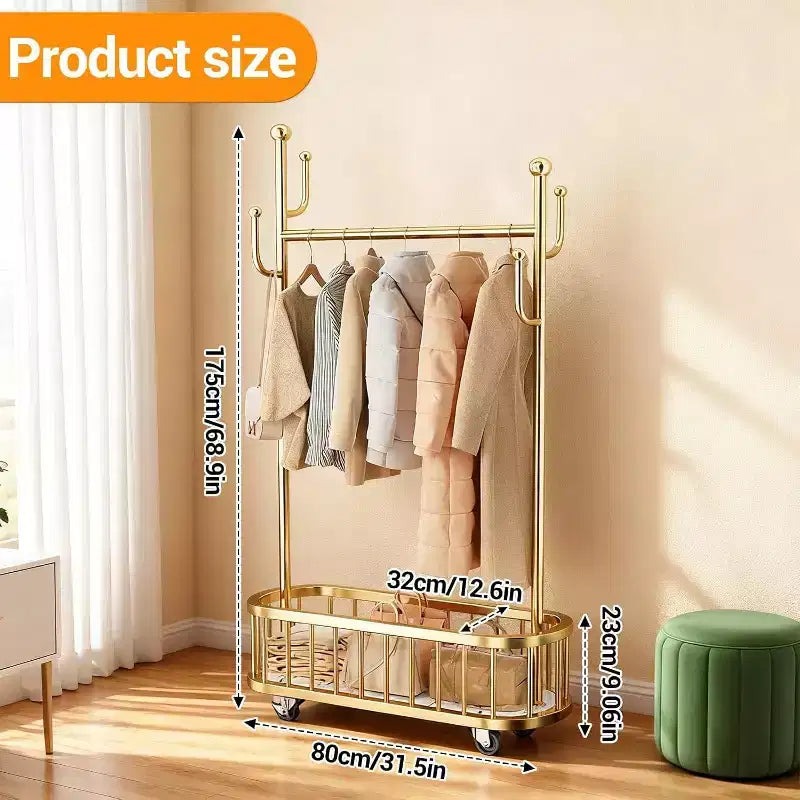 Porte-manteau, range-chaussures, panier à linge en métal avec roulettes verrouillables