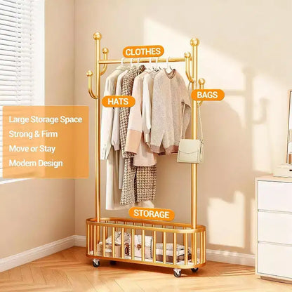 Porte-manteau, range-chaussures, panier à linge en métal avec roulettes verrouillables