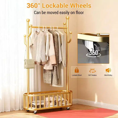 Porte-manteau, range-chaussures, panier à linge en métal avec roulettes verrouillables
