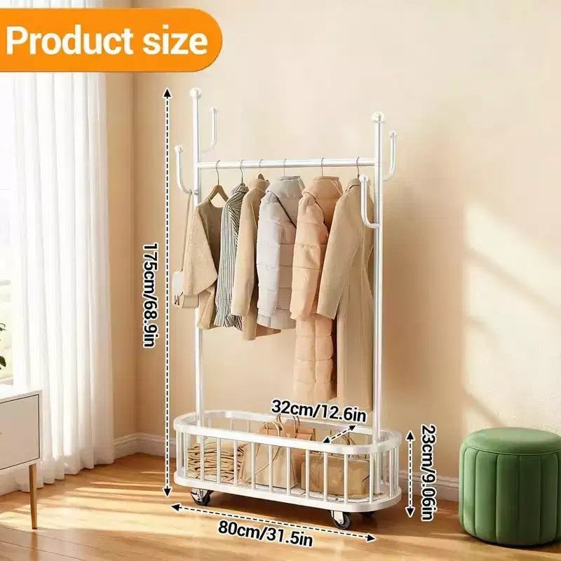 Porte-manteau, range-chaussures, panier à linge en métal avec roulettes verrouillables