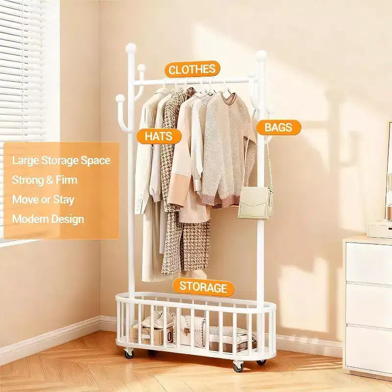 Porte-manteau, range-chaussures, panier à linge en métal avec roulettes verrouillables