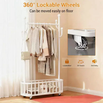 Porte-manteau, range-chaussures, panier à linge en métal avec roulettes verrouillables