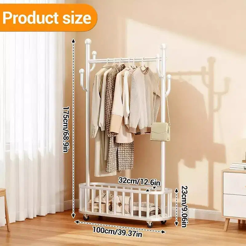Porte-manteau, range-chaussures, panier à linge en métal avec roulettes verrouillables
