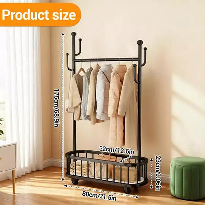 Porte-manteau, range-chaussures, panier à linge en métal avec roulettes verrouillables