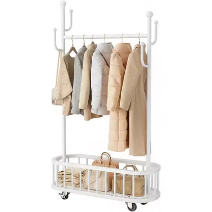 Porte-manteau, range-chaussures, panier à linge en métal avec roulettes verrouillables