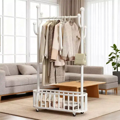 Porte-manteau, range-chaussures, panier à linge en métal avec roulettes verrouillables