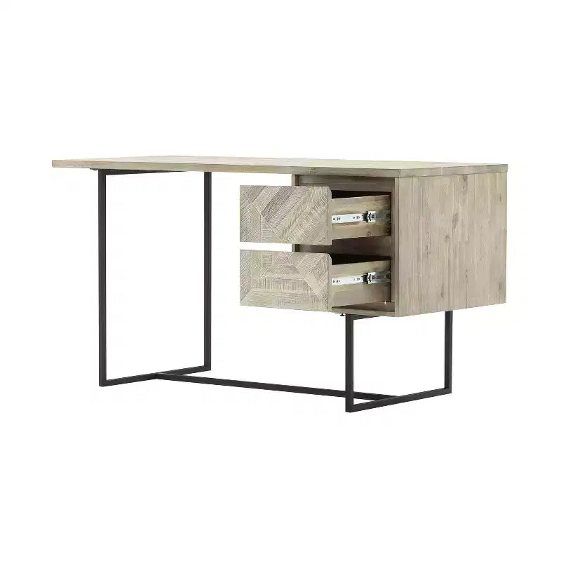 Bureau d'ordinateur HomeStock en composite de bois blanc de 29 po de haut avec étagère de rangement ouverte