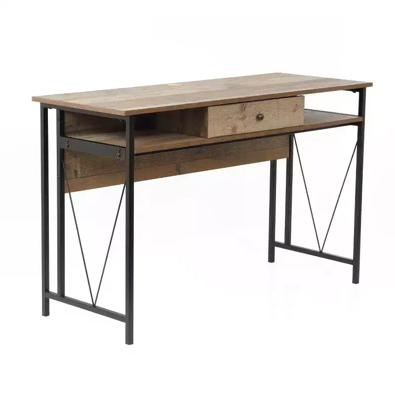 Bureau d'ordinateur HomeStock en composite de bois blanc de 29 po de haut avec étagère de rangement ouverte