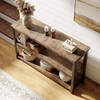 Longue console, Table d'entrée en bois cannelé, Table de canapé derrière le canapé