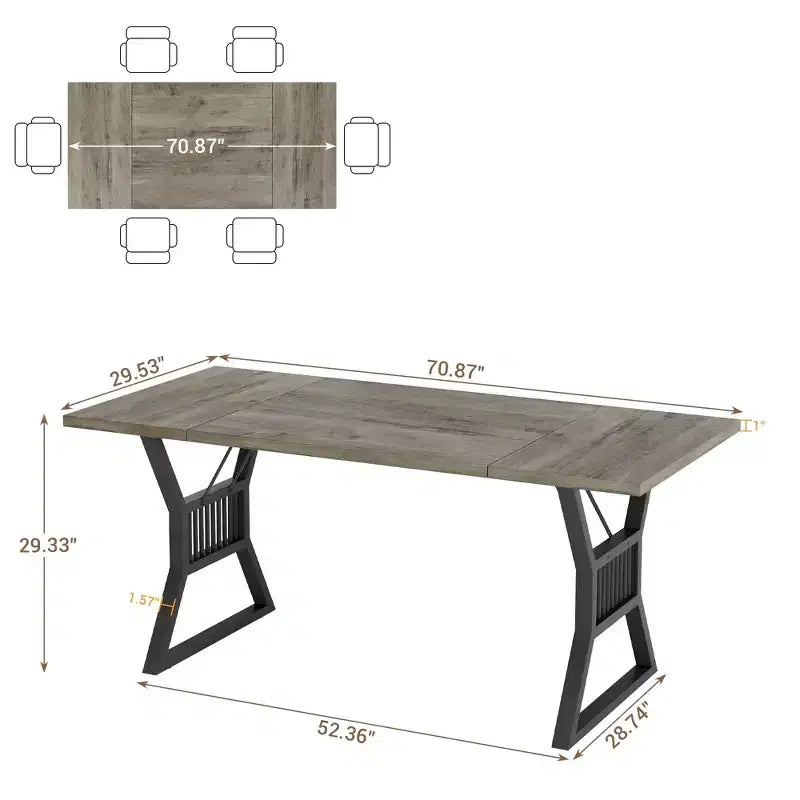 Table de salle à manger, table de salle à manger de cuisine de style ferme de 180 cm avec pieds en métal robustes, adaptée à la salle à manger, au salon et à l'extérieur.