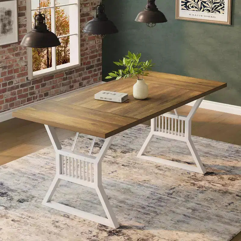 Table de salle à manger, table de salle à manger de cuisine de style ferme de 180 cm avec pieds en métal robustes, adaptée à la salle à manger, au salon et à l'extérieur.