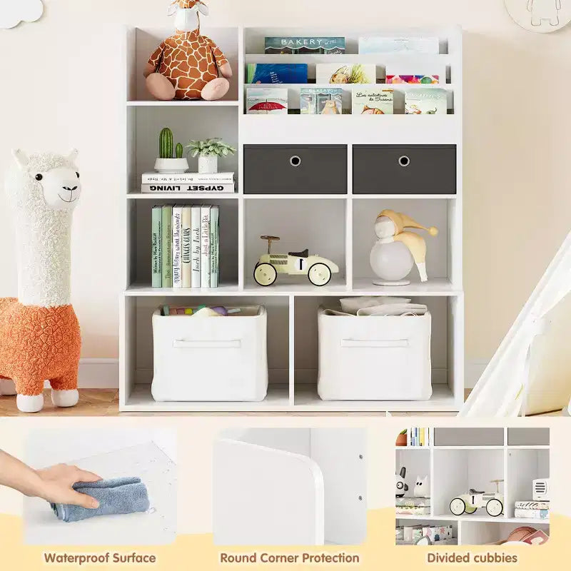 Organisateur de rangement pour enfants, Étagère à livres pour enfants avec tiroirs, Bibliothèque moderne avec casiers, Meuble de rangement au sol, Coffre de rangement en bois pour chambre d'enfants