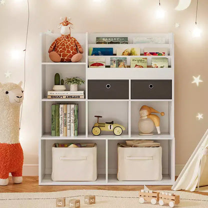 Organisateur de rangement pour enfants, Étagère à livres pour enfants avec tiroirs, Bibliothèque moderne avec casiers, Meuble de rangement au sol, Coffre de rangement en bois pour chambre d'enfants