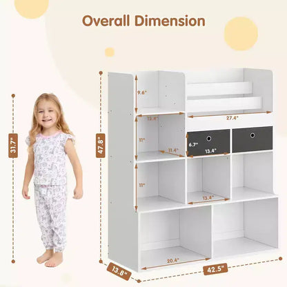 Organisateur de rangement pour enfants, Étagère à livres pour enfants avec tiroirs, Bibliothèque moderne avec casiers, Meuble de rangement au sol, Coffre de rangement en bois pour chambre d'enfants