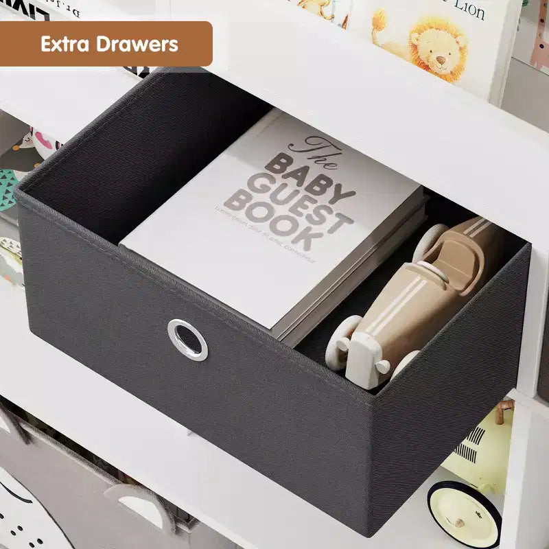 Organisateur de rangement pour enfants, Étagère à livres pour enfants avec tiroirs, Bibliothèque moderne avec casiers, Meuble de rangement au sol, Coffre de rangement en bois pour chambre d'enfants