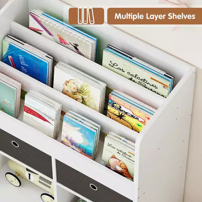 Organisateur de rangement pour enfants, Étagère à livres pour enfants avec tiroirs, Bibliothèque moderne avec casiers, Meuble de rangement au sol, Coffre de rangement en bois pour chambre d'enfants