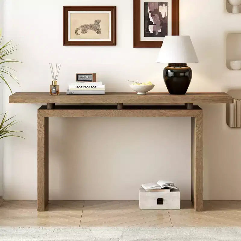 Console minimaliste avec placage en frêne, Table d'entrée en bois moderne pour l'entrée et le salon