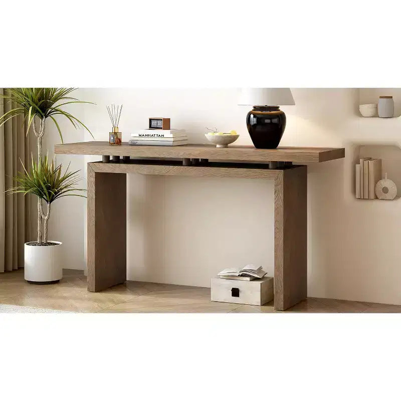 Console minimaliste avec placage en frêne, Table d'entrée en bois moderne pour l'entrée et le salon