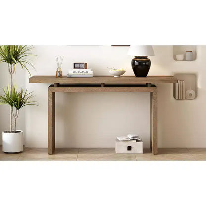 Console minimaliste avec placage en frêne, Table d'entrée en bois moderne pour l'entrée et le salon